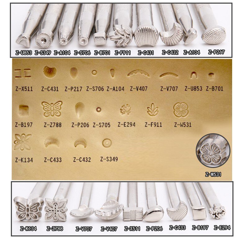 20 piezas de aleación de Metal de cuero conjunto de herramientas de fabricación de sillín de trabajo DIY tallado de cuero artesanía sellos Set de cuero artesanía Staming
