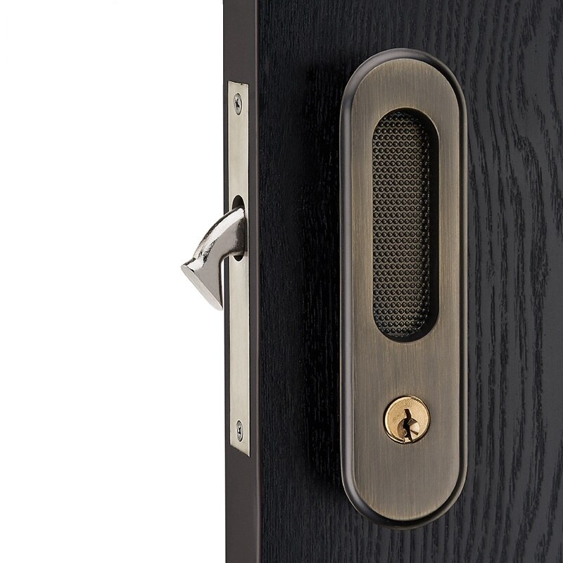 Manijas de cerradura de puerta corredera de aleación de Zinc oculto para interior, tirador de puerta de habitación, llave de baño: Marrón grisáceo