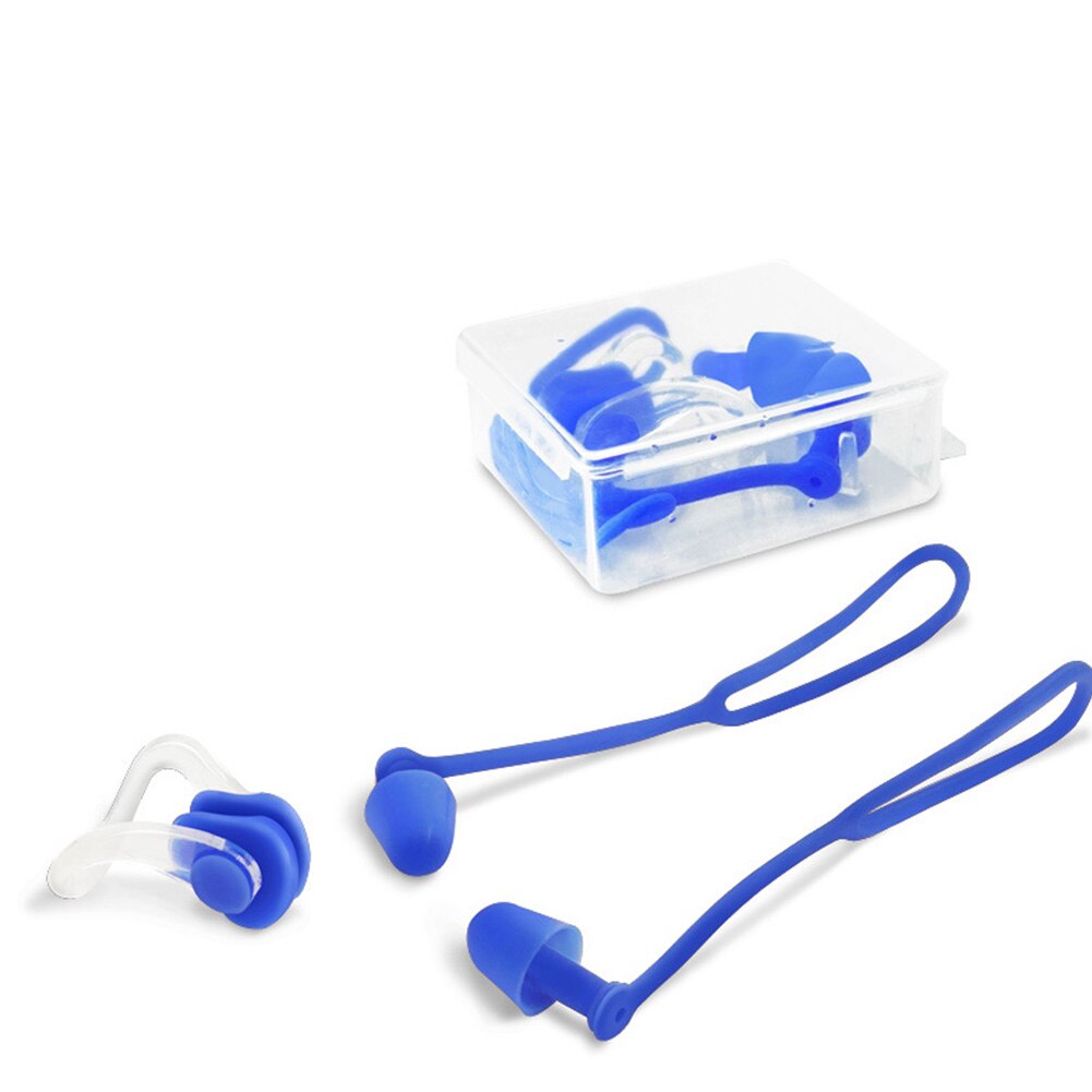 Clip de nariz para surf, Protector impermeable suave y cómodo con cuerda, tapones para los oídos de silicona para buceo, deportes, natación, no tóxico: Azul