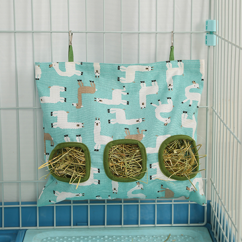 2/3 Gaten Opknoping Hooizak voor Bunny Cavia Kleine Dieren Feeder Konijn Voedsel Dispensers Tas Huisdier Voeden Tas Rack Kooi Gereedschap: Light Grey