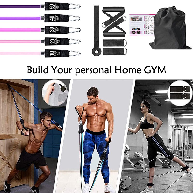 5 Stackable Exercise Bands with Handles 5 Resistance Loop Bands for Resistance Training Physical Therapy Home Workouts