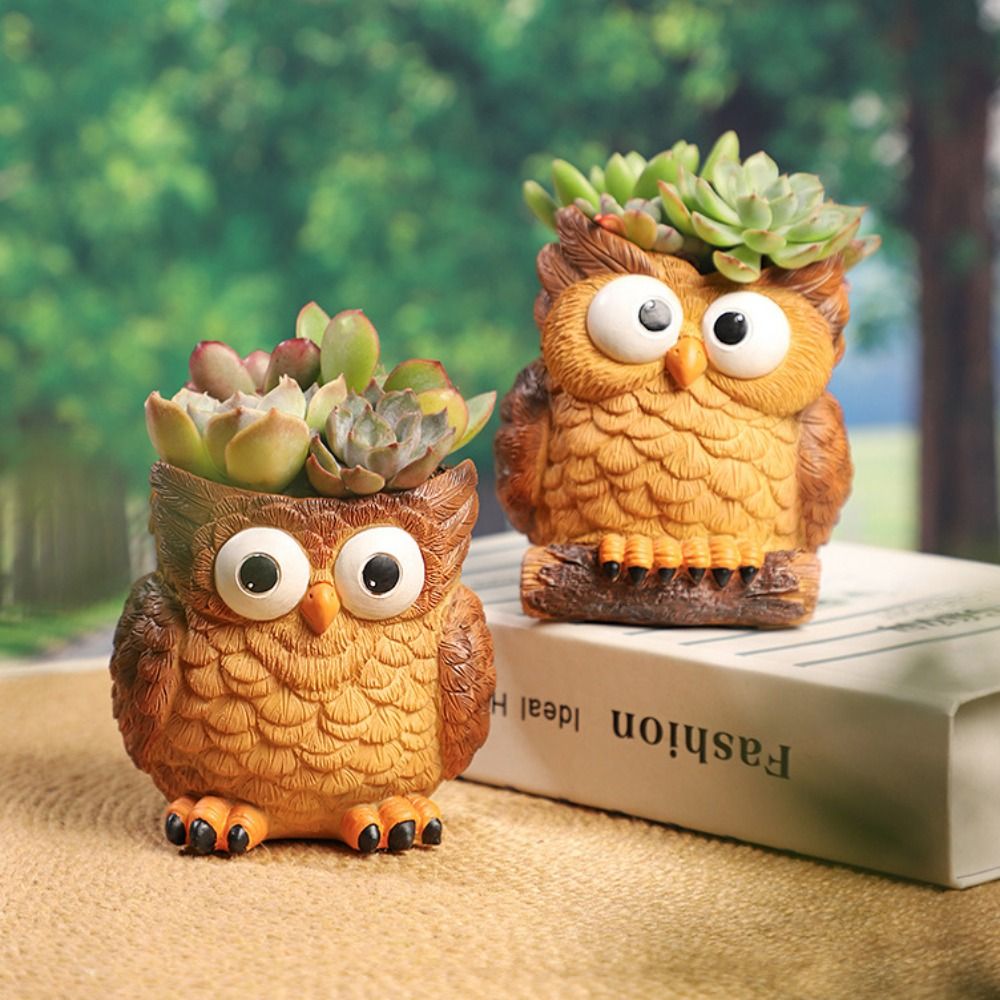 Tuinornament Hars Uil Planter Cartoon Schattige Dierenvaas Multifunctionele Gesimuleerde Succulente Bloempot Desktop
