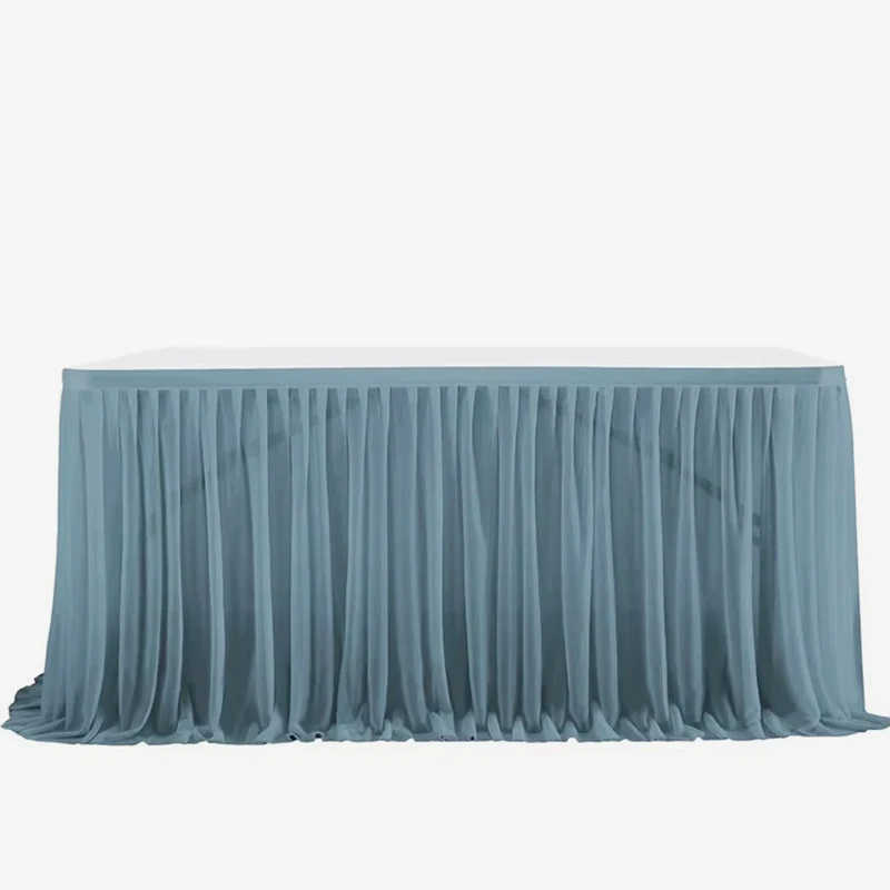 White Tulle Table Skirt Rectangle/Round Tables Ruffle Semi Sheer Tablecloths for Wedding Bridal Shower Birthday Party Decoration: 150*180cm / Skyblue