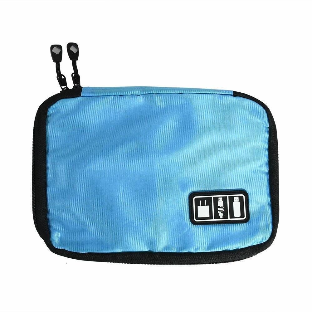 Portable Digital Data Line USB Cable Earphone Travel Organizer Bag Case: Blue