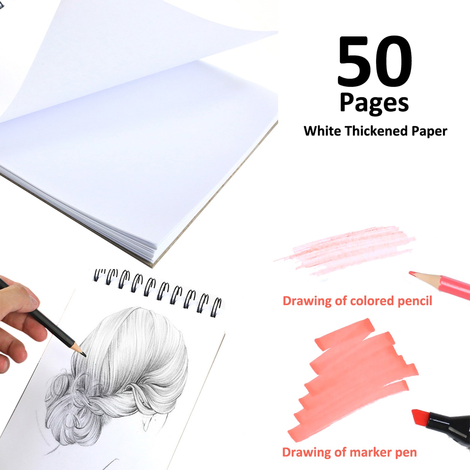 Sketching Graphite Pencils Set Drawing 50page Sketch Pad Eraser Charcoal Sticks Art Supply for Kid Beginners Artist