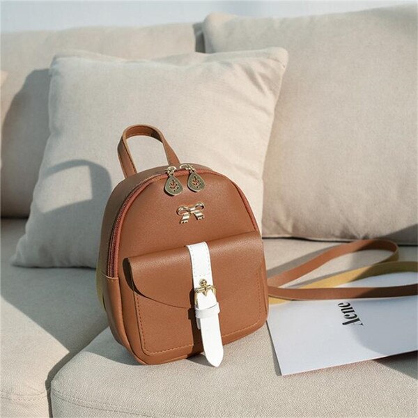 Yogodlns Doppel Verwenden Rucksack jugendlich Mädchen Schulter Taschen Bogen dekore Rucksack Süssigkeit Farbe Daypack Kleine Geldbörse Tasche: braun