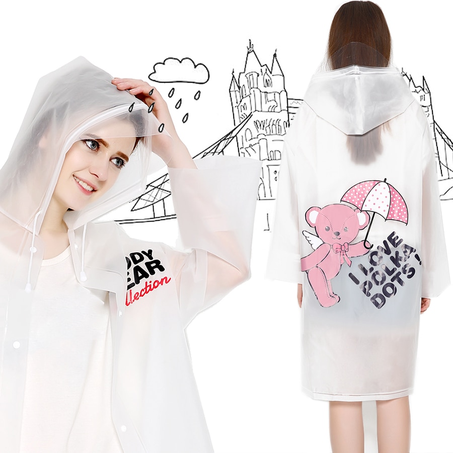 Outdoor Safe Transparent Hiking Rain Poncho Plastic Women Long Cover Rain Raincoat Naisten Waterproof Raincoats Rain Gear 6C001