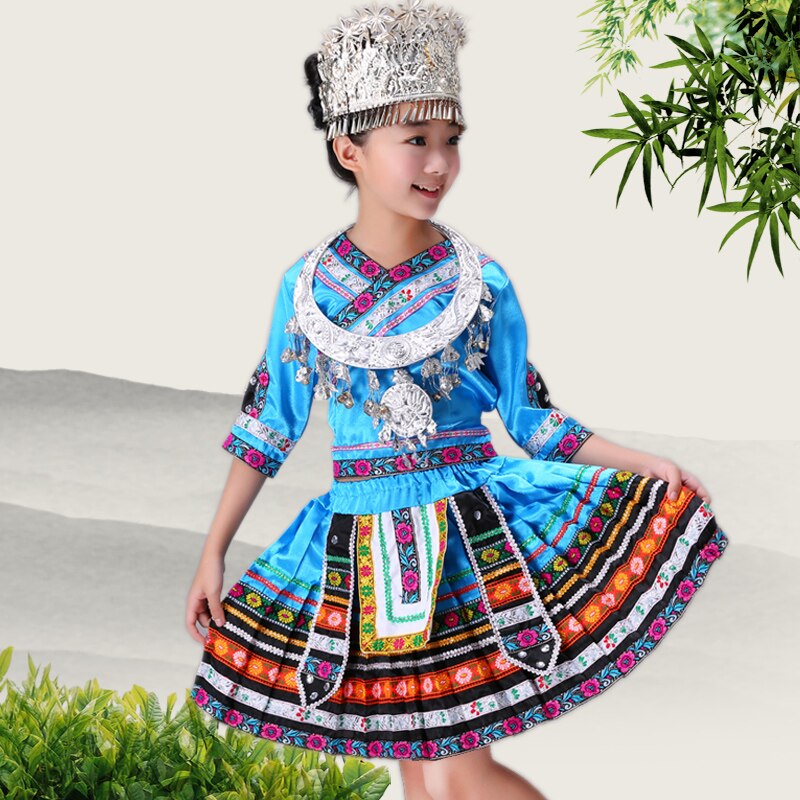 2pcs Ancient Traditional Red Rose Red Blue Chinese Miao Clothing / Hmong Clothes: blue / M