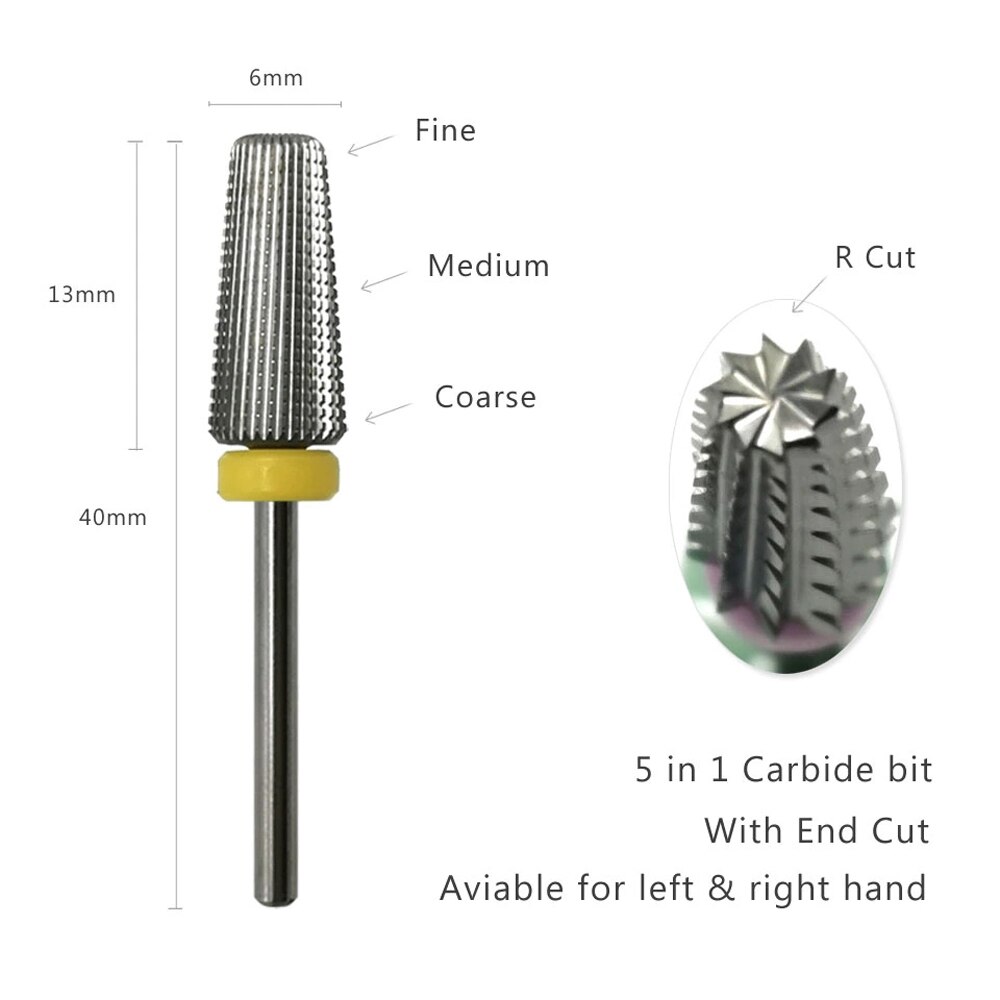 Broca de carburo de tungsteno para uñas, 7 tipos de brocas para pulidora de uñas, accesorios para manicura Nail Art, revestimiento de plata cónico