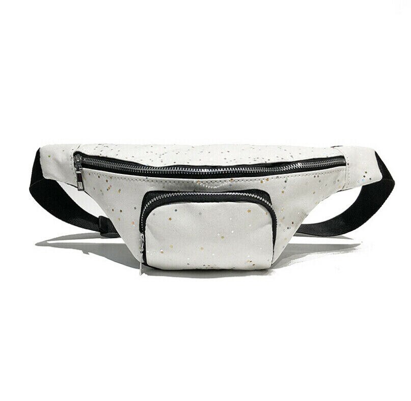 Newest Women Glitter Sequins Waist Fanny Pack Belt Bag Pouch Travel Hip Bum Bag Women Small Leather Purse Chest Bag: white