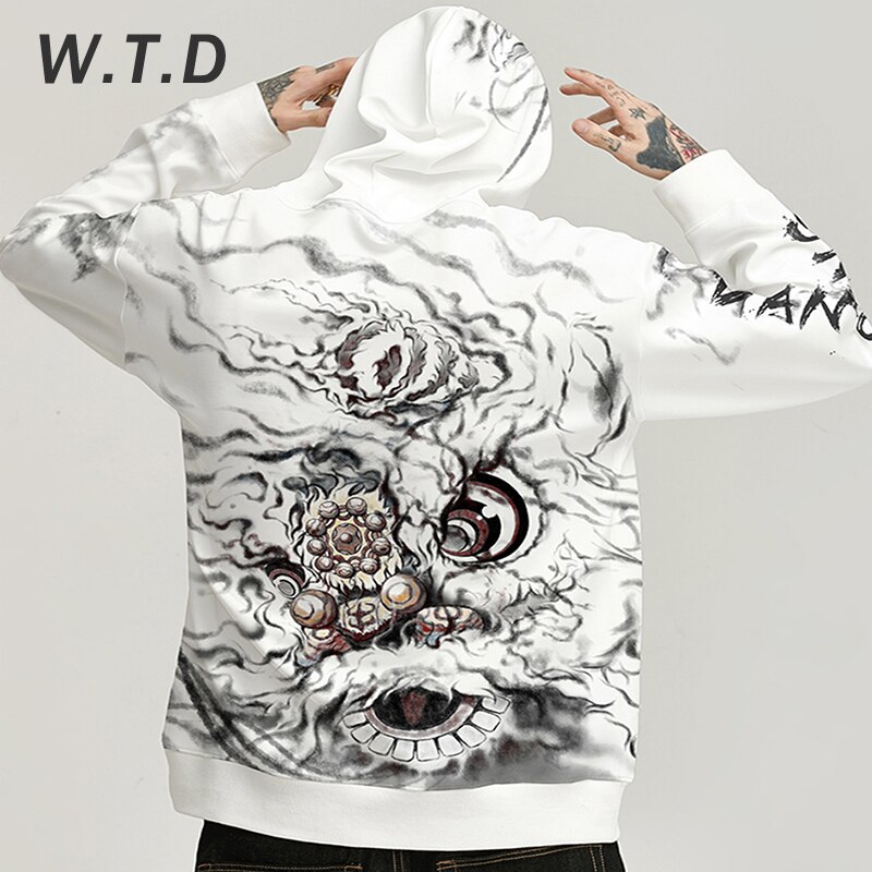 Sudadera para hombre de W.T.D, ropa de calle, estampado de tinta de León, estilo Casual, Sudadera con capucha de lana, sudadera de gran tamaño para hombres