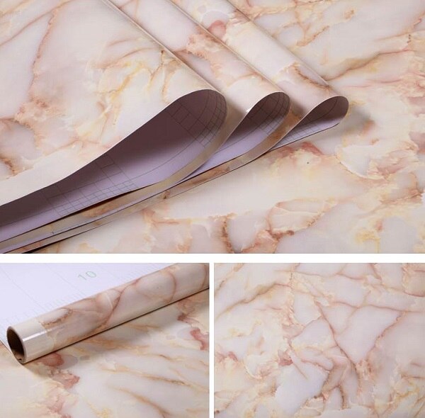 PVC Marble Contact Paper for Countertops Kitchen Cabinet Vinyl Film Removable Self adhesive Wallpaper Home Decor Wall Stickers: Light Yellow / 60cm x 5m