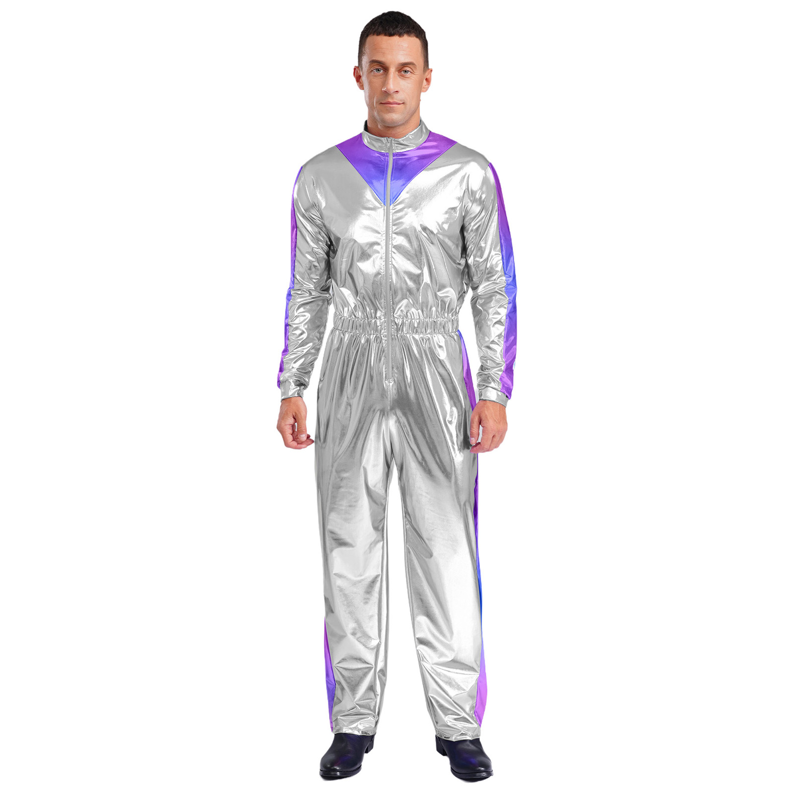 Herren Sparkly Shiny Astronaut Alien Weltraum Cosplay Kostüm Piloten Uniformen Overall Halloween Karneval Cosplay Kostüm