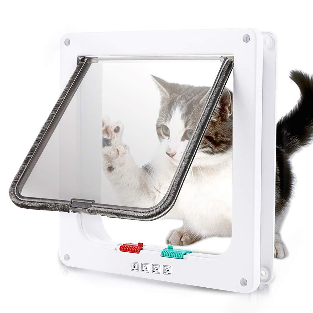 Puerta con solapa para perros y gatos, Kit de puerta con cierre de seguridad de 4 vías, de plástico ABS, para mascotas pequeñas