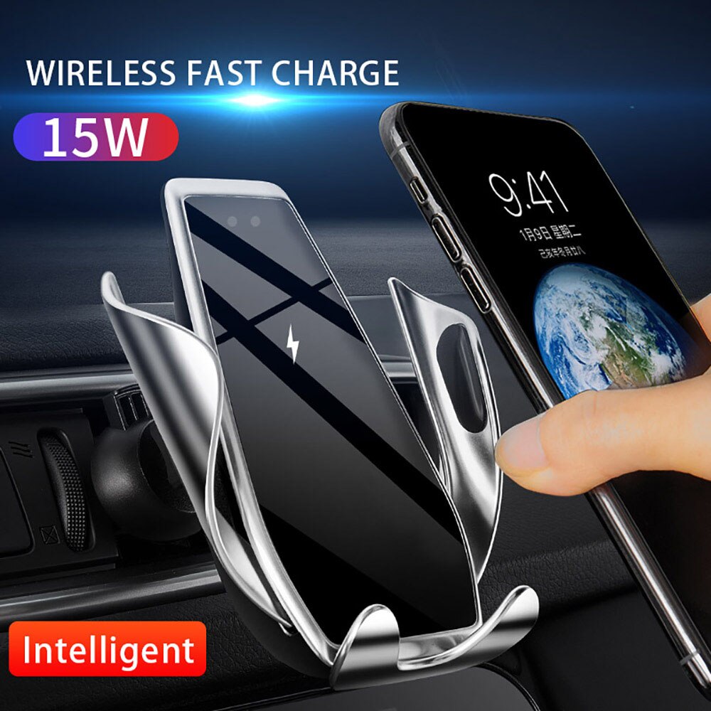 Wireless Car Charger 15W Qi Fast Charging Auto-Clamping Air Vent Mount for iPhone Samsung