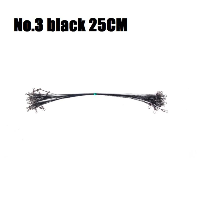 Sedal de pesca de acero antimordedura, 15cm-30cm, líder de alambre de acero con accesorios giratorios de pesca, correa de núcleo de plomo antirenvoltura: 03-Black 25cm