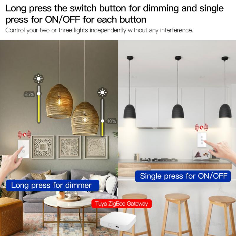 Tuya Smart Zigbee 2-gang/3-gang Dimmer Switch Long Press Stepless Dimming Works With Alexa Google Smartthings Smart Life App