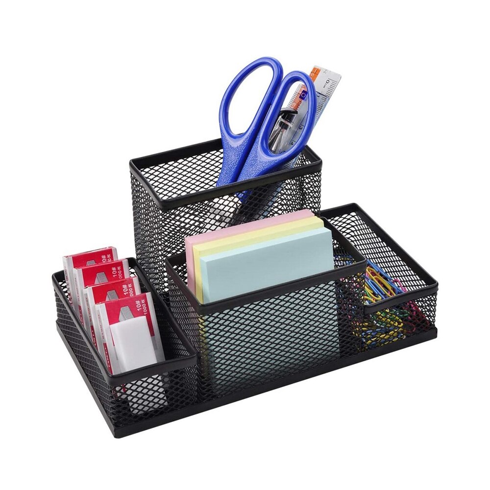 4-In-1 Desk Organizer Pencil Pen Holder Metal Hollow Mesh Wire Organizador De Escritorio Lapices Office Desk Accessories No Rust