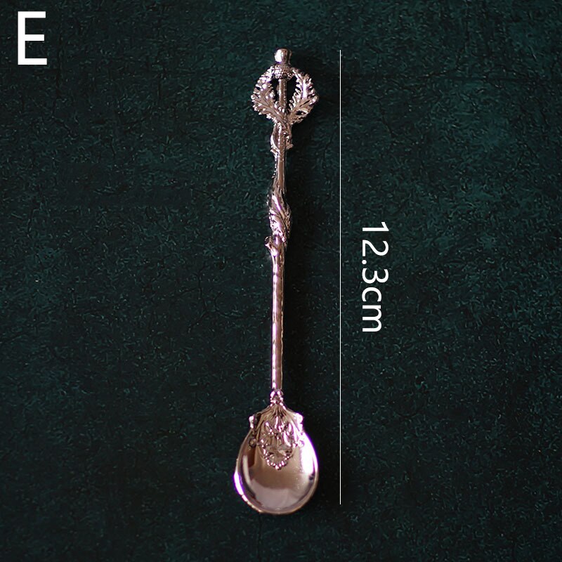 Retro Coffee Spoon Sugar Tea Dessert Cake Spoons Carved Ice Cream Teaspoon Alloy Teaspoon Cutlery Accessories Kitchen Tool: E