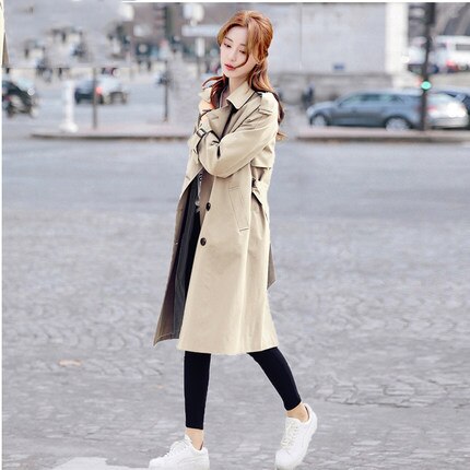 Spring Autumn Casual Women's khaki Trench Coat Women Long Loose Windbreaker With Belt Abrigos Mujer LX209: Jiao Tang / XL