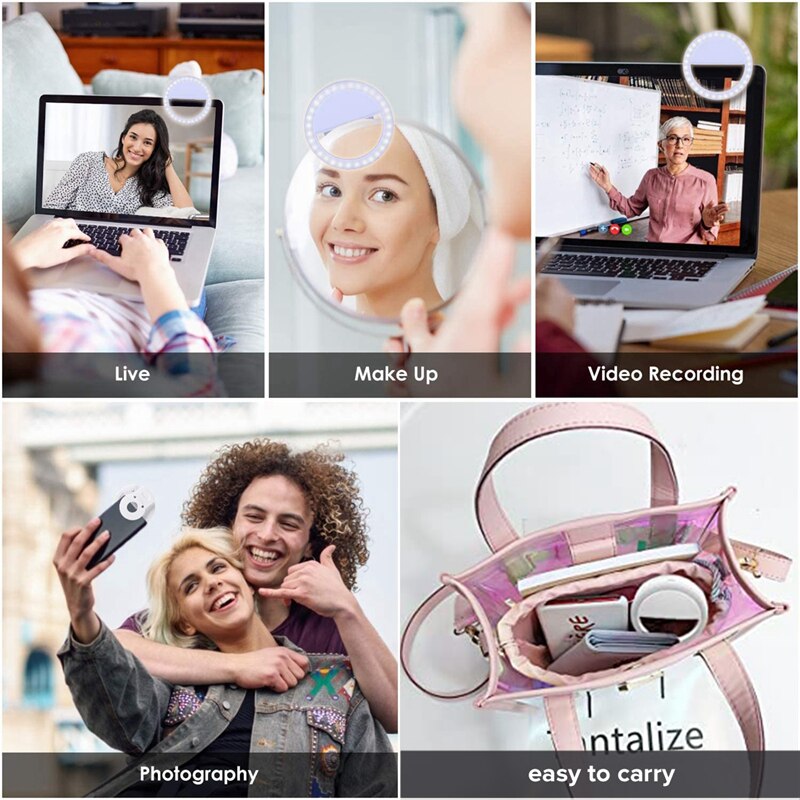 Draagbare Selfie Ring Licht Telefoon Flash Vullen Licht Led Camera Clip-On Telefoon Selfie Lamp Video Enhancing Up usb Oplaadbare