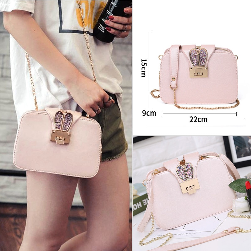 Frizione delle donne Del Sacchetto Crossbody Catena Della Spalla Della Borsa Piccola Tasca Del Telefono DELL'UNITÀ di elaborazione Del Cuoio Del Faux Borsa di Piccole Borse A Tracolla Della Frizione 2019: Rabbit Pink