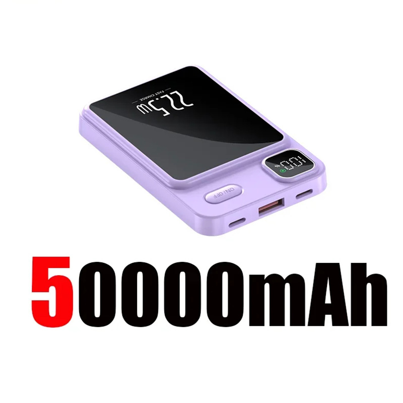 50000mAh Magnetic Wireless Charger Power Bank Mobile External Battery Super Fast Charging PowerBank For Android iPhone 15 16: Yellow