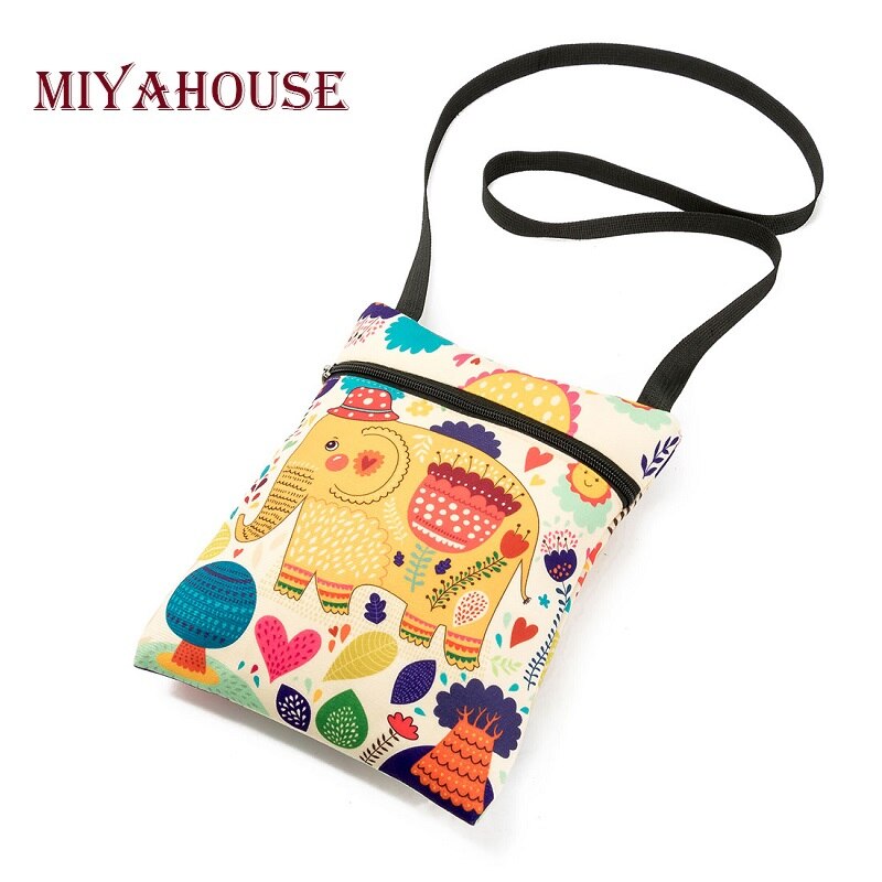 Miyahouse Variopinto Del Fumetto Elefante Stampato Messenger Bag Mini Flap Bag Borsa A Tracolla Borsa di Tela Per Le Ragazze Signore di Estate Piccola Borsa