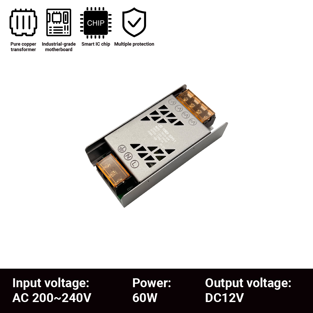 Ultradünner Treiber für LED-Streifen, Konstantspannungs-Netzteil, DC 12 V/24 V, Beleuchtungstransformatoren, Mini60 W, 100 W, 150 W, 200 W, 300 W, 400 W: Lila