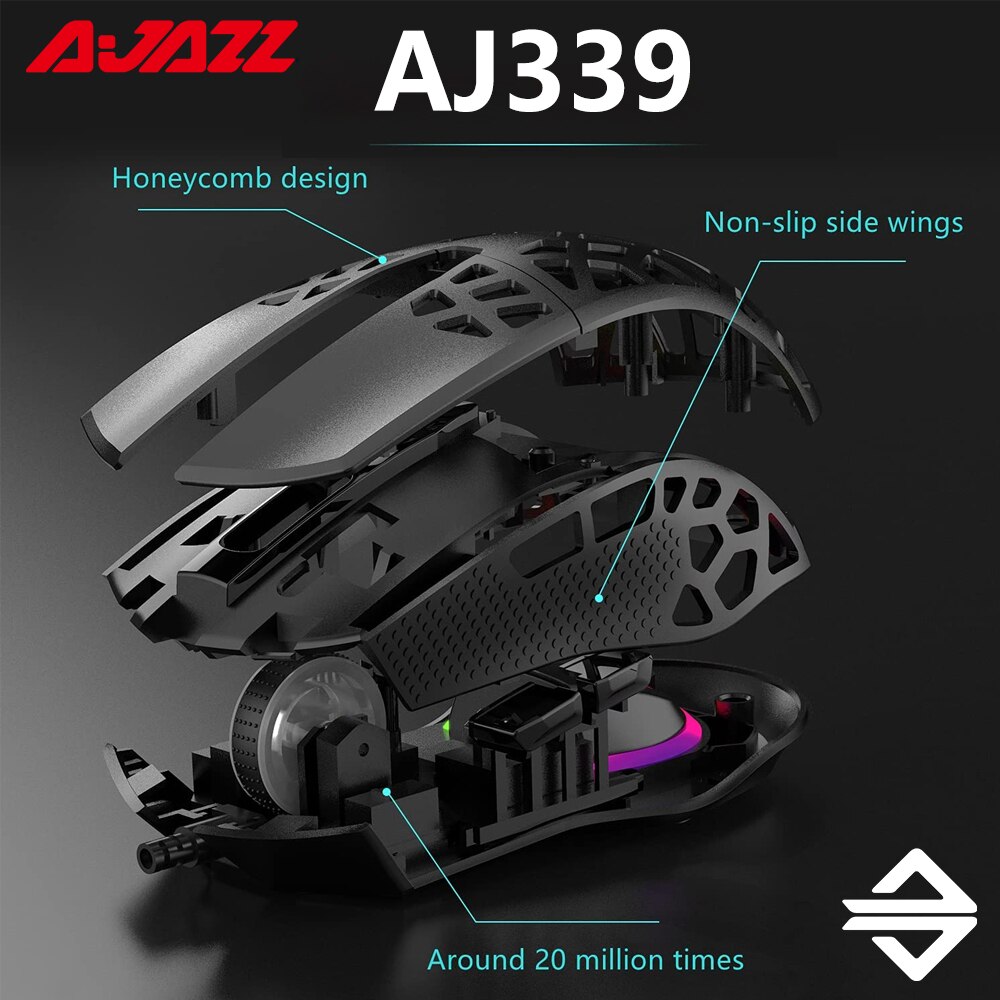 Ajazz AJ339 Bedrade Gaming Muis Lichtgewicht 6 Knoppen 12000Dpi Optische Sensor Muizen Honingraat Rgb Muis Voor Pc Laptop