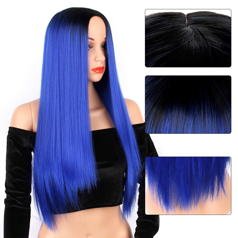 Largo SHANGKE-Peluca de pelo sintético liso para mujer, peluca de pelo liso Natural mezclado, Color de raíz oscura, degradado Natural, estilo africano y americano