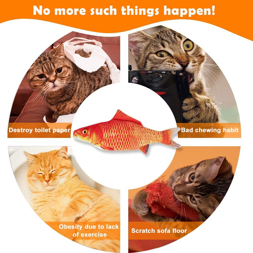 Electric Moving Fish Cat Toy, Realistic Plush Simulation Electric Wagging Fish Cat Toy ,Funny Interactive Pets