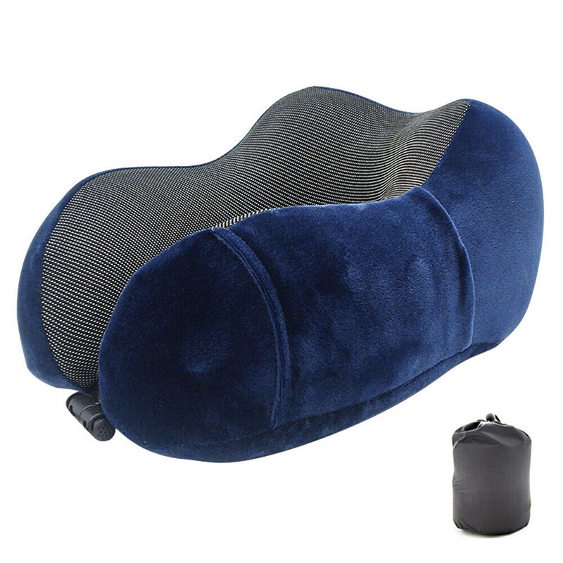 Travel Neck Pillow Memory Foam U-shaped Neck Support Headrest Travel Pillows MSU88: navy blue