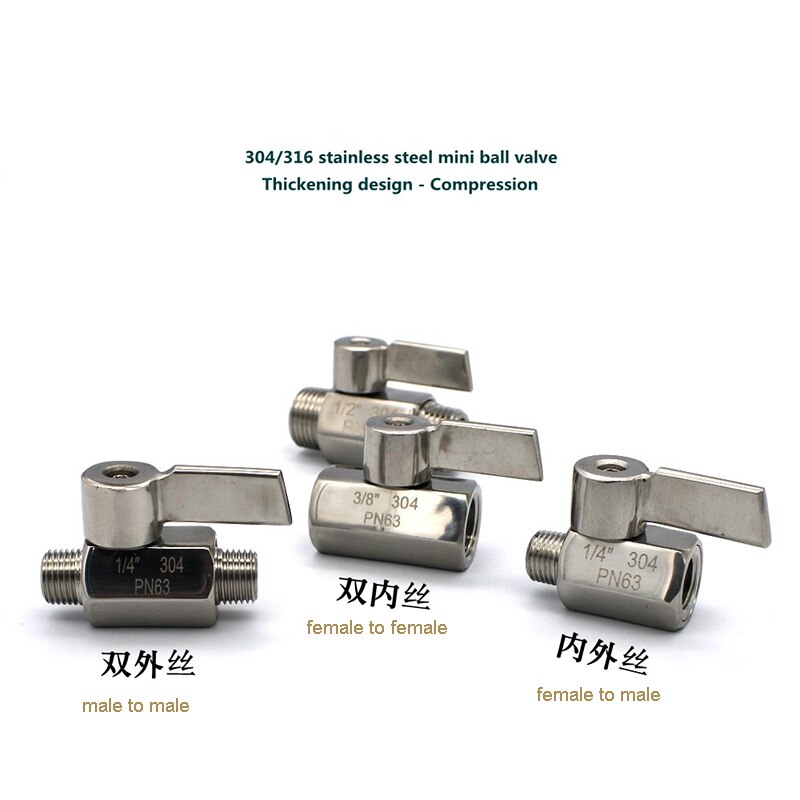 304 Stainless steel Mini Ball valve 1/8 1/4 3/8 1/2 3/4 / 1 NPT BSP Female male thread for water oil acid 2 way ball valve