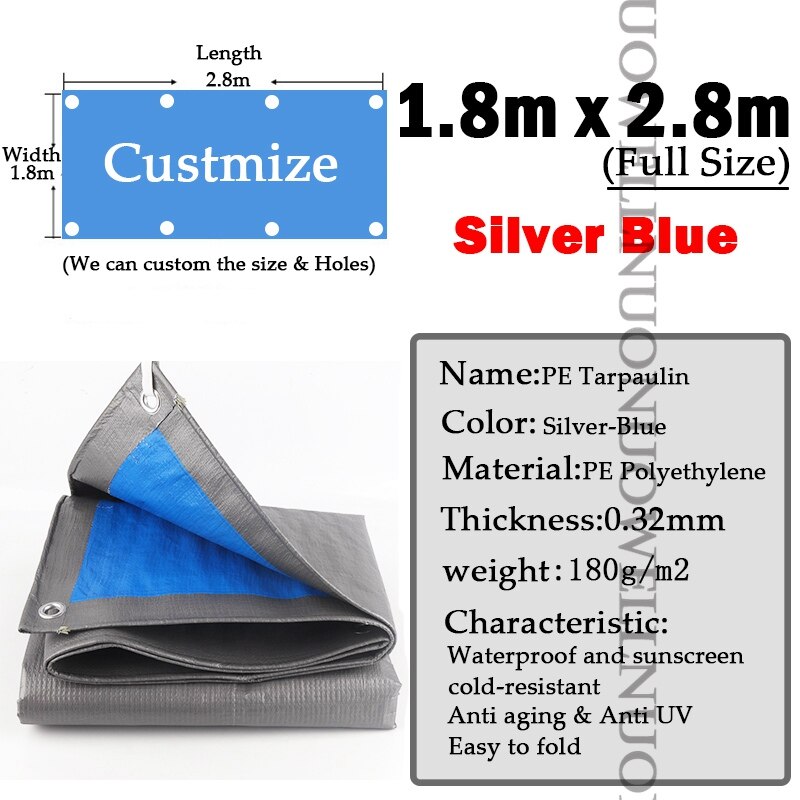 Bâche de jardin en PE 200 g/m², tissu imperméable, voile d'ombrage d'extérieur, pour bateau, camion, épaisseur 0.32mm: 1.8m x 2.8m