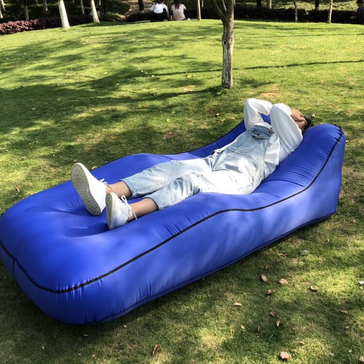 Inflatable Sofa Nylon Single Layer Fast Inflatable Sofa Outdoor Camping Inflatable Bed Camping Bed: dark blue