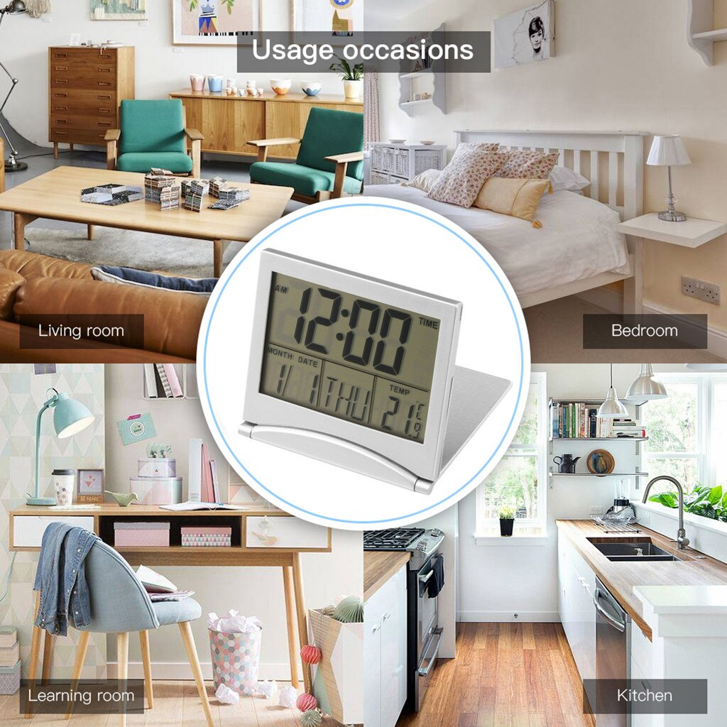 Folding LCD Digital Alarm Clock Desk Table Weather Station Desk Temperature Travel Ectronic Mini Alarm Clock Будильник