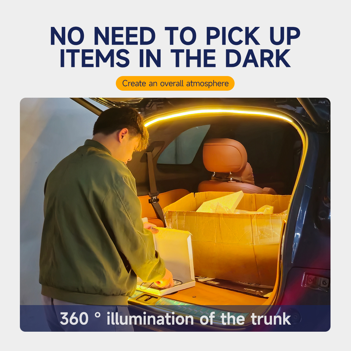 Luz LED para maletero de coche, 12V, iluminación para compartimento de equipaje, 5M, se puede cortar, Sensor impermeable, barra de luz, accesorios universales para automóvil