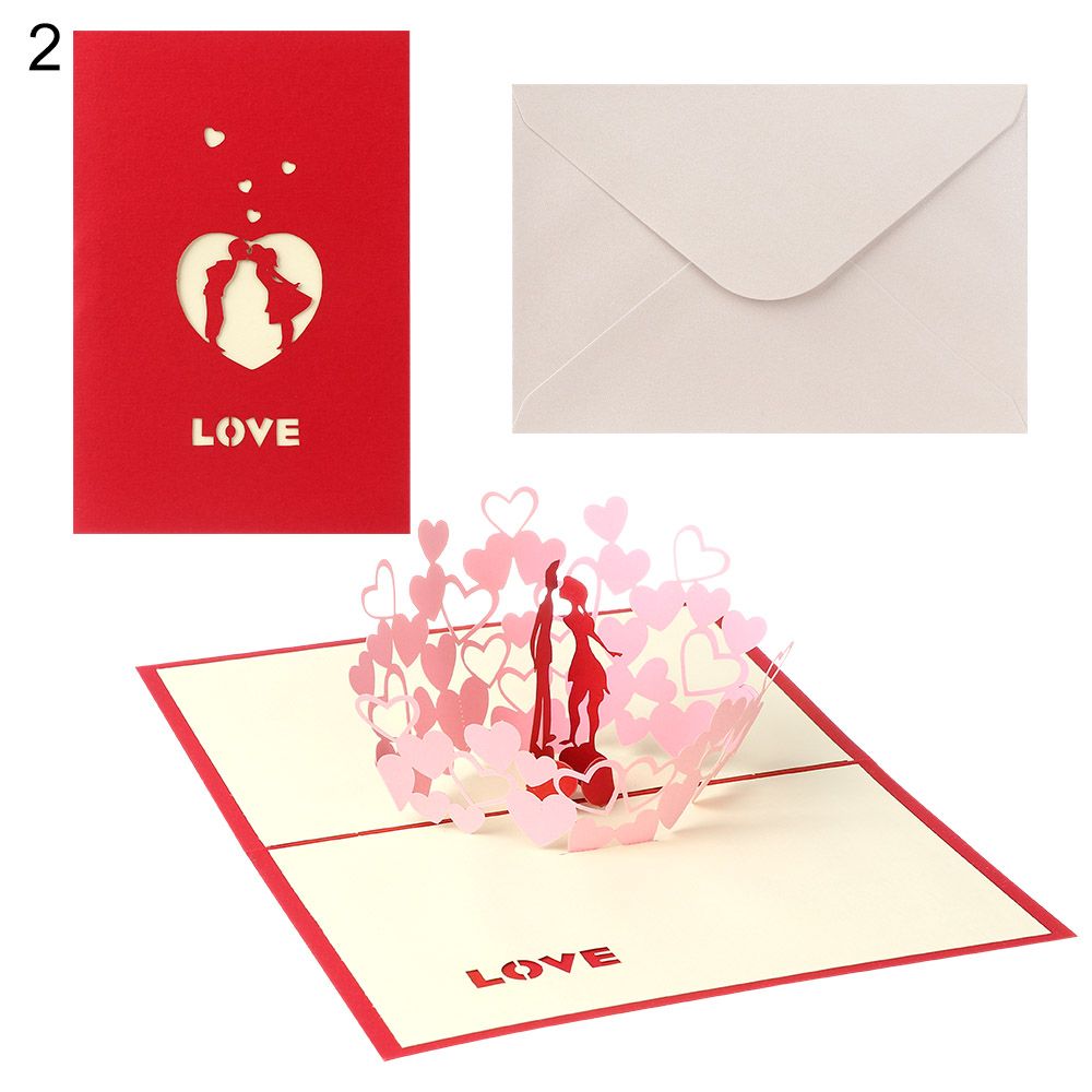 1Pcs 3D Pop Up Liefde Wenskaarten Met Envelop Voor Valentijnsdag Anniversary Wedding Uitnodiging Dank U Kaarten mode: 2