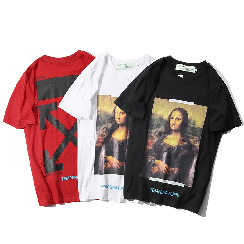 Off White-Dieptepunt Shirt Zomer Mona Lisa Pijl Mannen En Vrouwen Korte Mouw T-shirt
