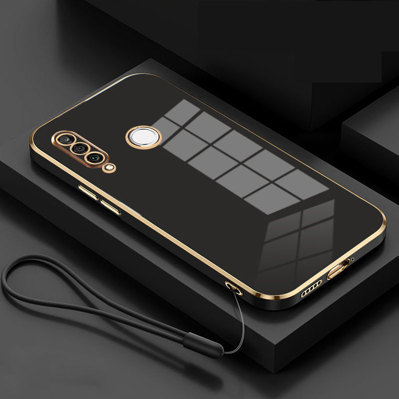 Para Huawei P30 lite funda Huawei P30 lite funda de teléfono MAR-LX1A MAR-LX3A MAR-LX2J funda de lujo chapada cuadrada cubierta trasera a prueba de golpes: Negro