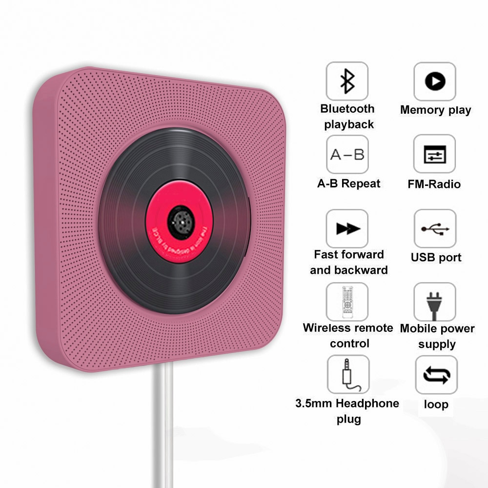 Vægmonteret bluetooth cd-afspiller, trækkontakt med fjernbetjent hifi-højttaler usb-drev afspiller hovedtelefonstik aux input/output