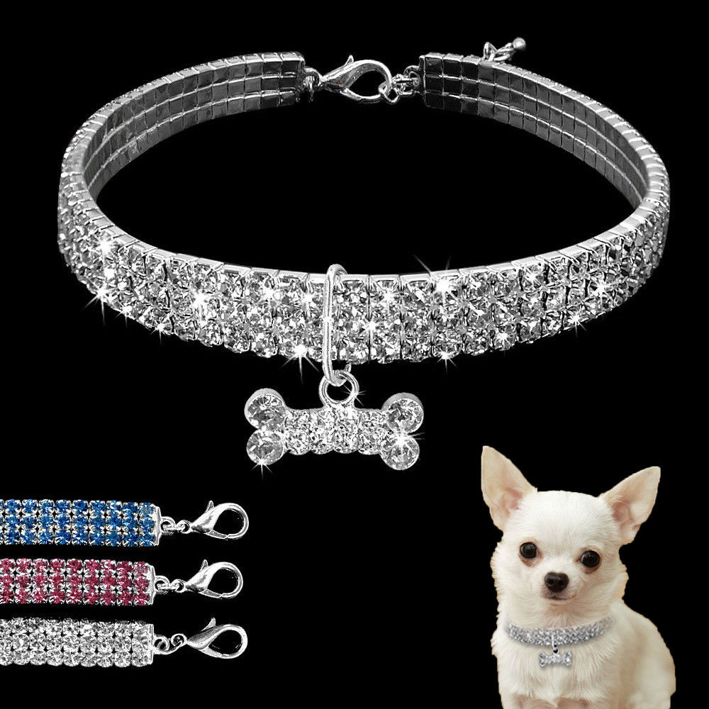 Bling krystal hundehalsbånd diamant hvalp kæledyr skinnende fuld rhinstenben halskæde kraver til kæledyr små hunde forsyninger s/m/l  d40