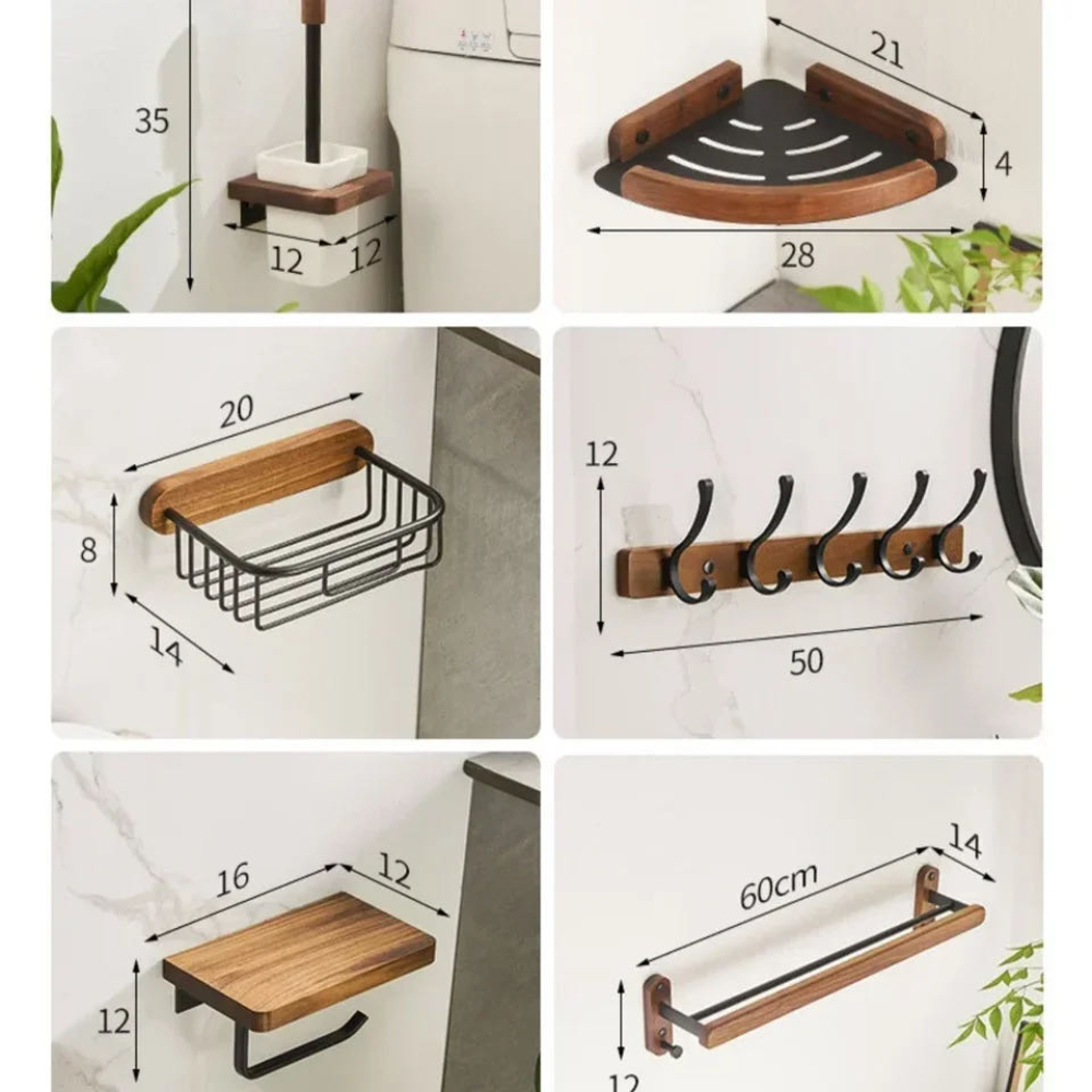 Juego de accesorios de baño de madera de nogal negro, toallero de baño, soporte de papel higiénico, estante de barra de toalla, accesorios de baño