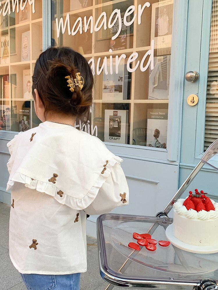 9827B abbigliamento per bambini camicia da ragazza primavera 2022 nuovi ripieni coreani grandi e camicie da ragazza arricciate camicie a fondo per bambini 1-7 anni