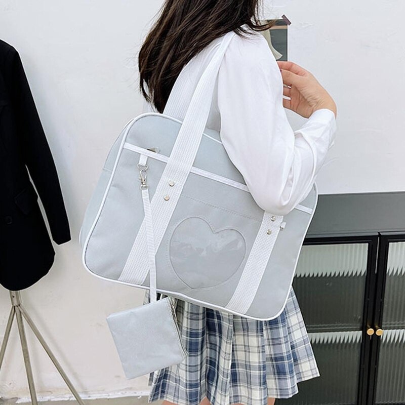 Einfarbige handtasche, jk-schultertasche, süße japanische schultasche, geräumige tragetasche, leichte lolita-tasche