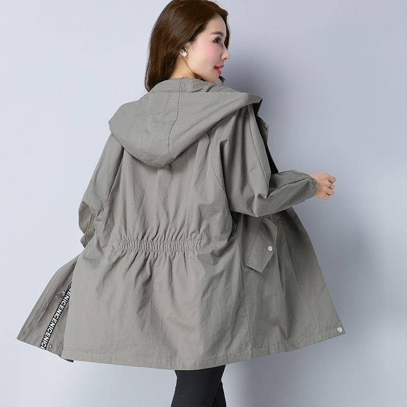 Femmes Trench Coat femme à manches longues mince à capuche manteau décontracté printemps lâche ajuster la taille fermeture éclair vêtements d'extérieur grande taille 5XL