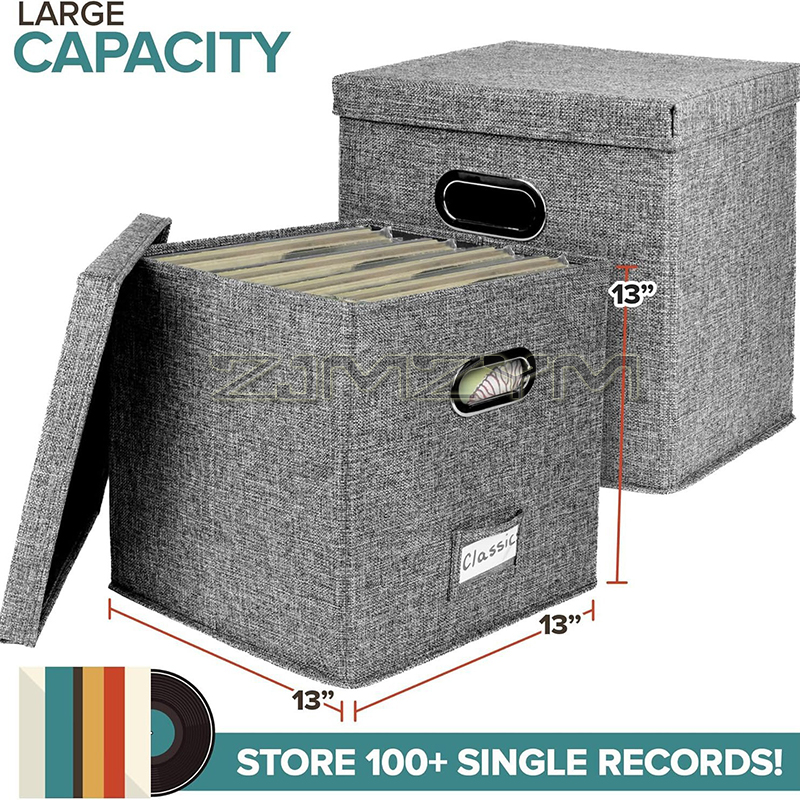 Collapsible Vinyl Record Storage Box Multi-Compartment Album Box Fabric Vinyl Record Dustproof Organizer With Lid Handles cd보관함