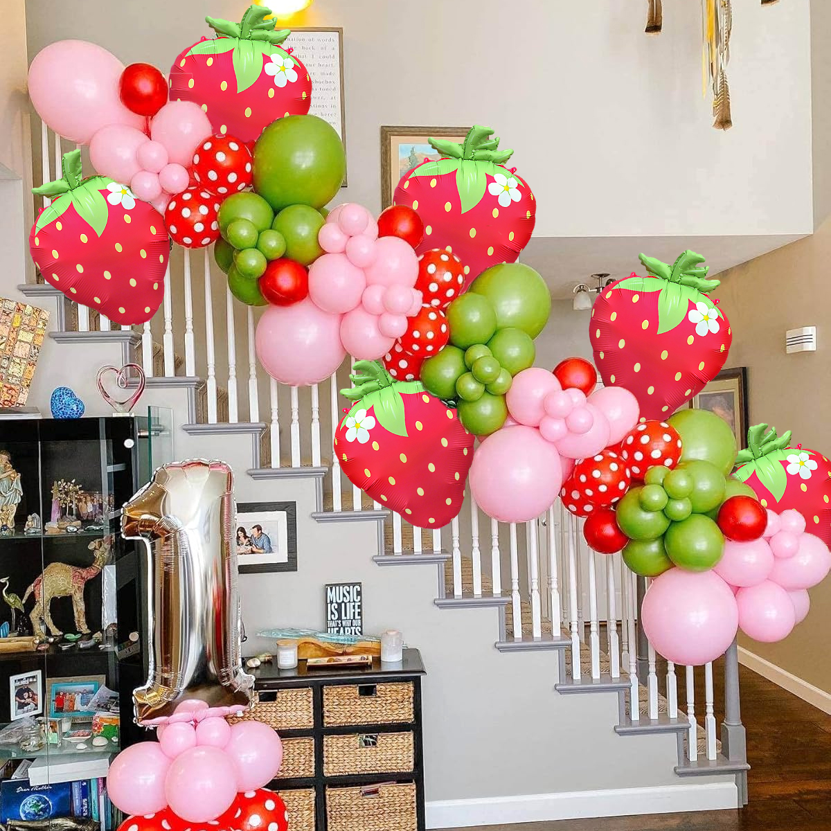 Globos de película de aluminio de fresa, suministros para de cumpleaños, de frutas de verano, decoración de bautismo para bebé, 3 uds./6 uds.