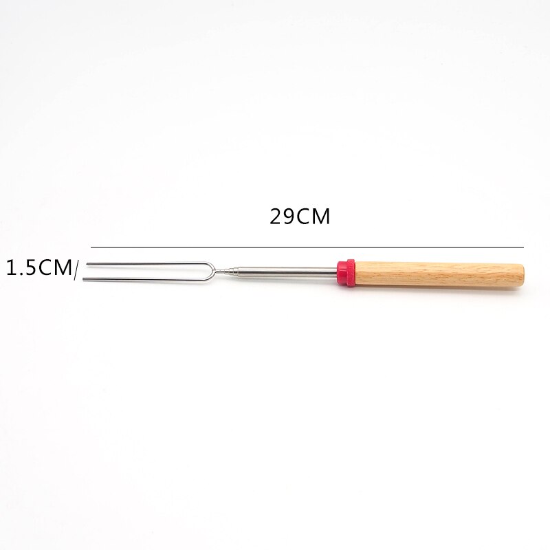 2 Pcs/set BBQ Forks Camping Campfire Stainless Steel Wooden Handle Telescoping Barbecue Roasting Fork Sticks Skewers BBQ Forks